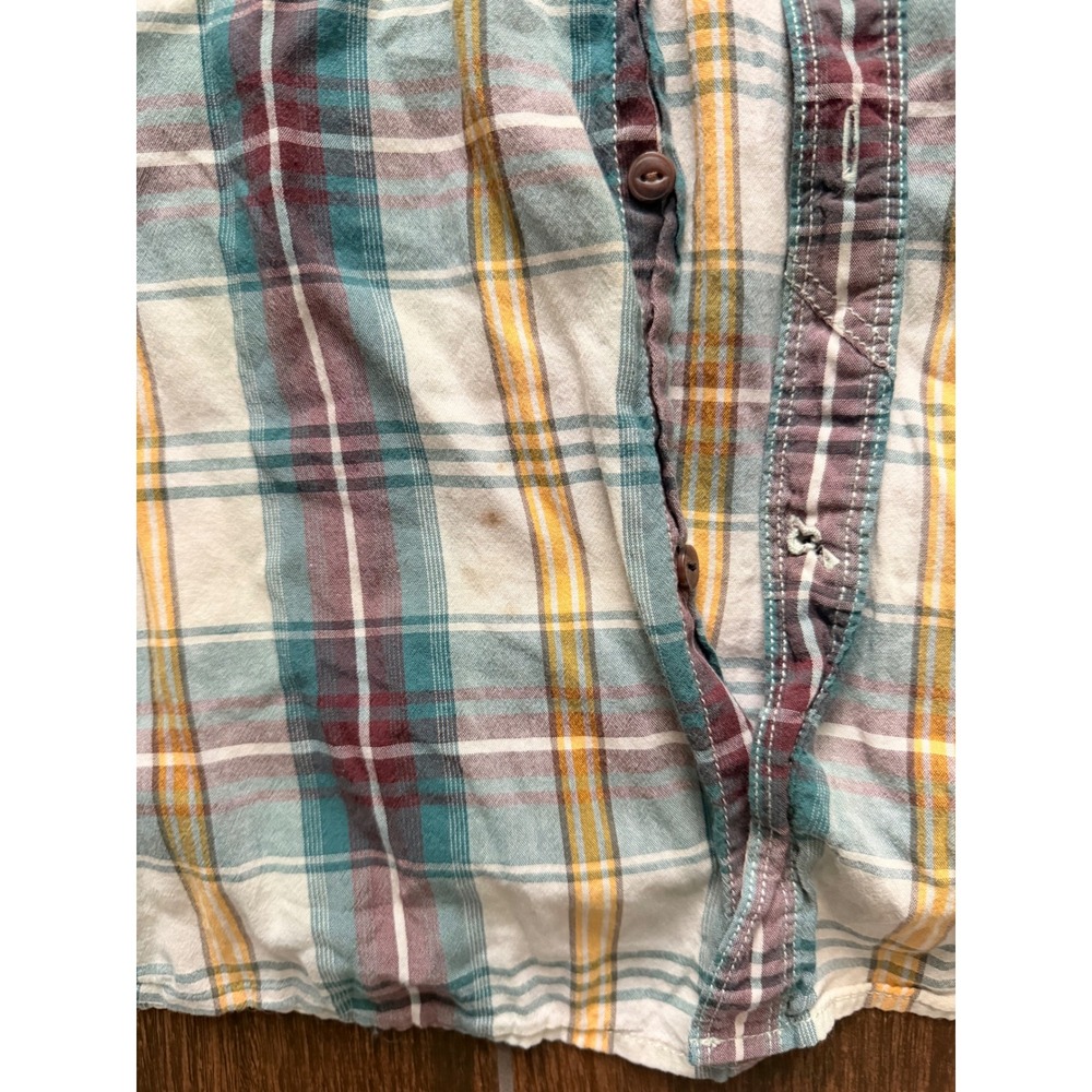 The North Face Mens XXL Plaid Button Down Shirt‎ Short Sleeve Cotton Modal Teal - Picture 4 of 5